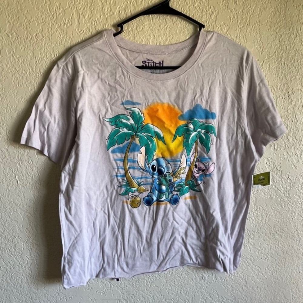 Disney Lilo & Stitch Womens XS Purple T-Shirt NWT Tropical Beach Graphic Tee